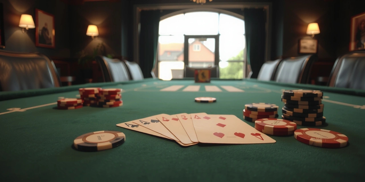Poker chips and cards on green felt