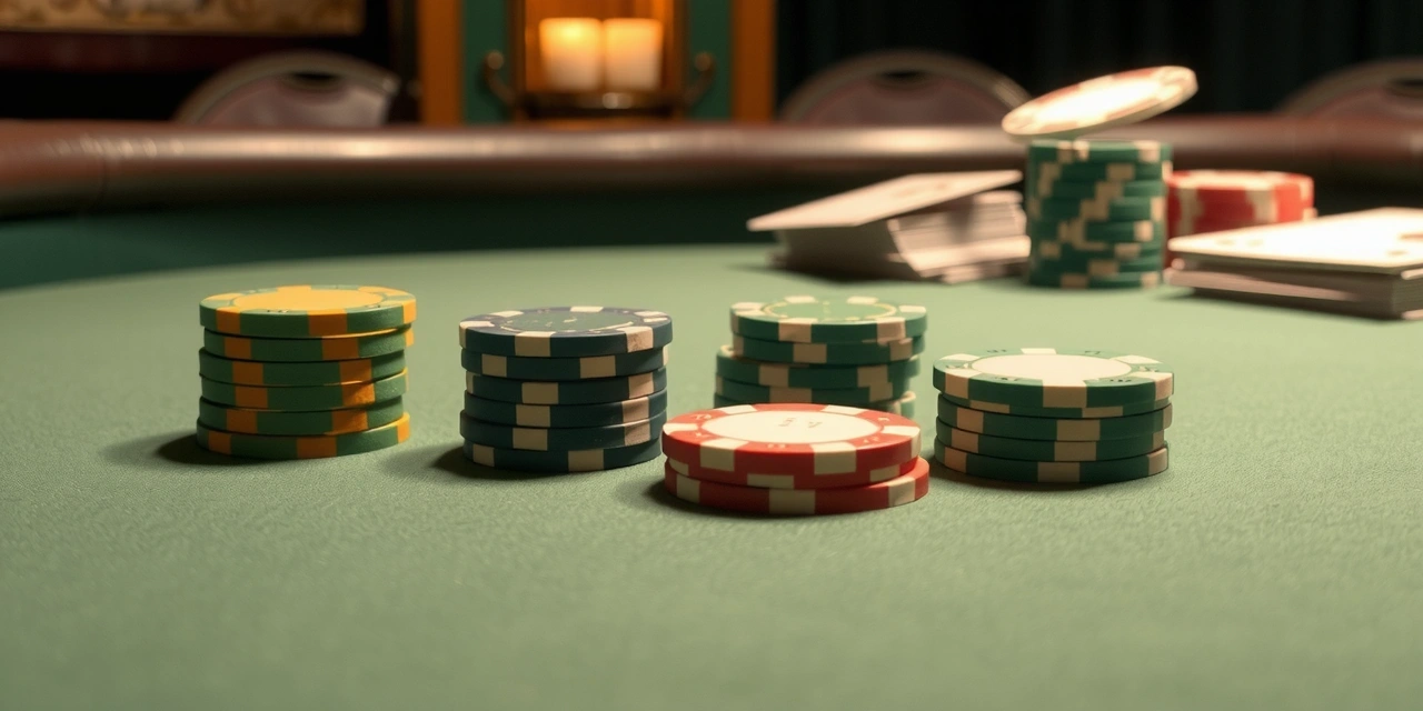 Casino gaming table with poker chips