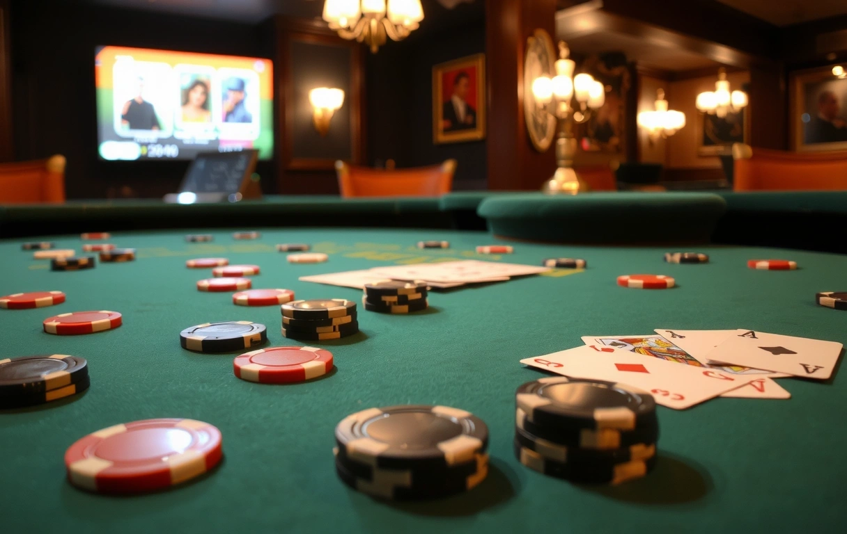 Casino table with cards and chips