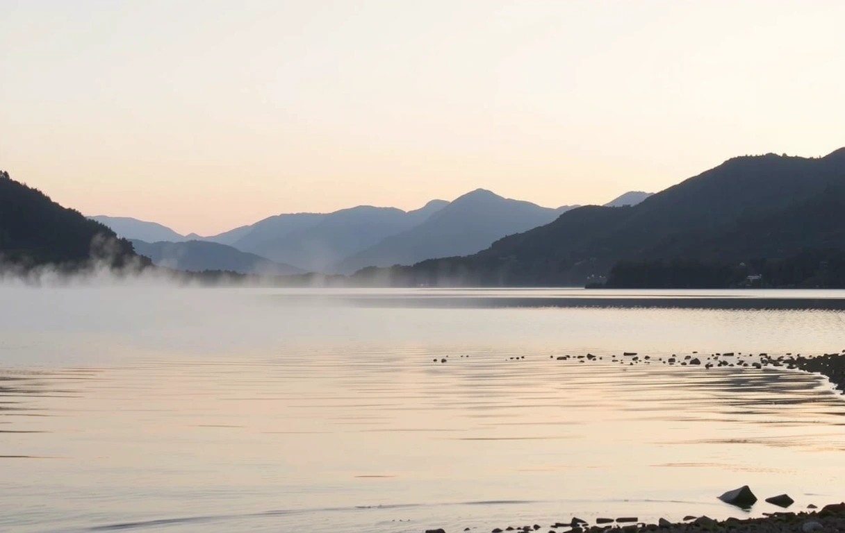 Peaceful Irish lakeside at dawn